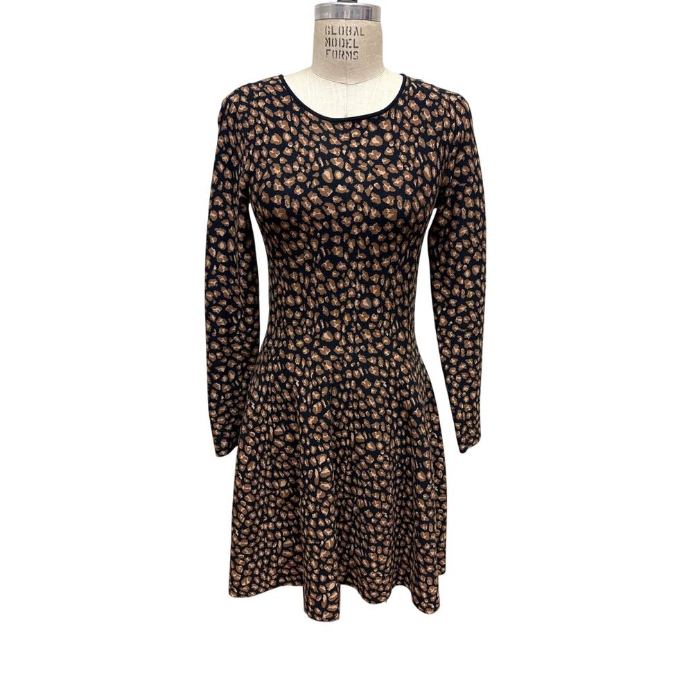 DKNY Knit Leopard Print Fit & Flare Dress Size Small